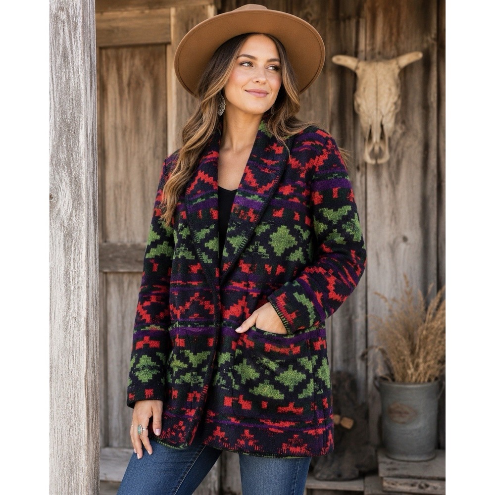 Vintage Susan Bristol Jacket Women's Small Western Aztec Blanket Coat Southwest